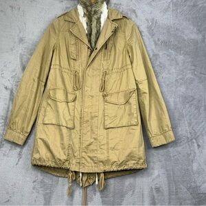 Free People Tan Parka Jacket with Faux Fur Trim. Size Women’s Extra Small.